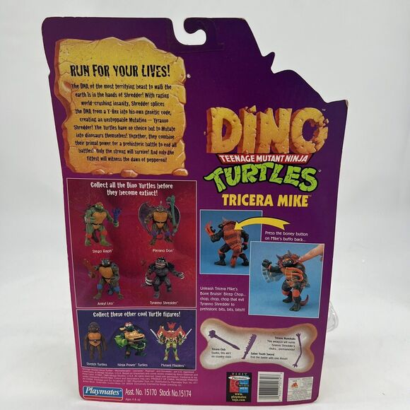 TMNT Tricera Mike NEW SEALED Dino Turtles 1997 Playmates on Card Michelangelo - Picture 8 of 12